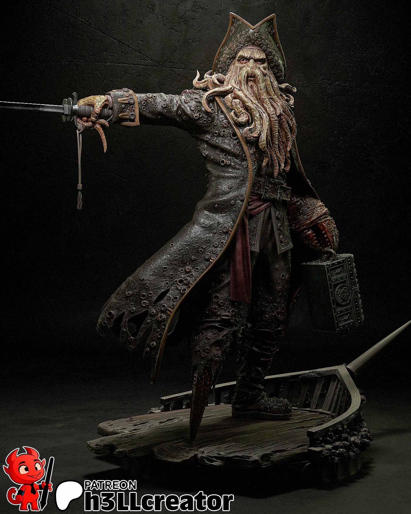 ☠️ فیگور دِیوی جونز (Davy Jones) | ارتفاع 28 سانتی‌متر | ساخته‌شده از PLA+
