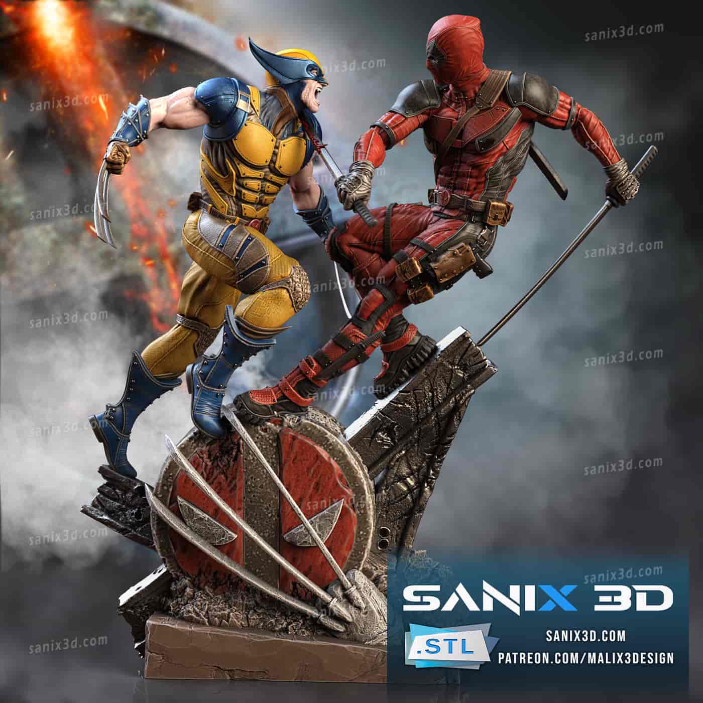 ⚔️💥 دیوراما فیگور ددپول و ولوورین Deadpool vs Wolverine | 40 سانتی‌متر | جنس PLA+