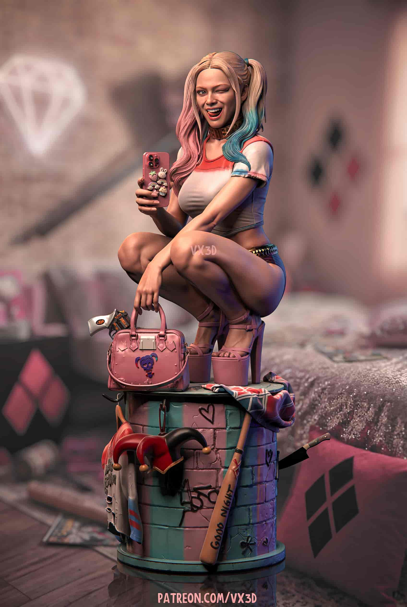 💖🃏 فیگور هارلی کوئین سلفی (Harley Quinn) | ارتفاع 40 سانتی‌متر | جنس PLA+