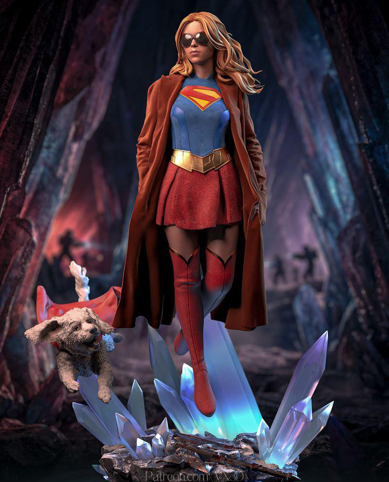 🦸‍♀️💎 فیگور سوپرگرل و کریپتو Supergirl | ارتفاع 40 سانتی‌متر | جنس PLA+