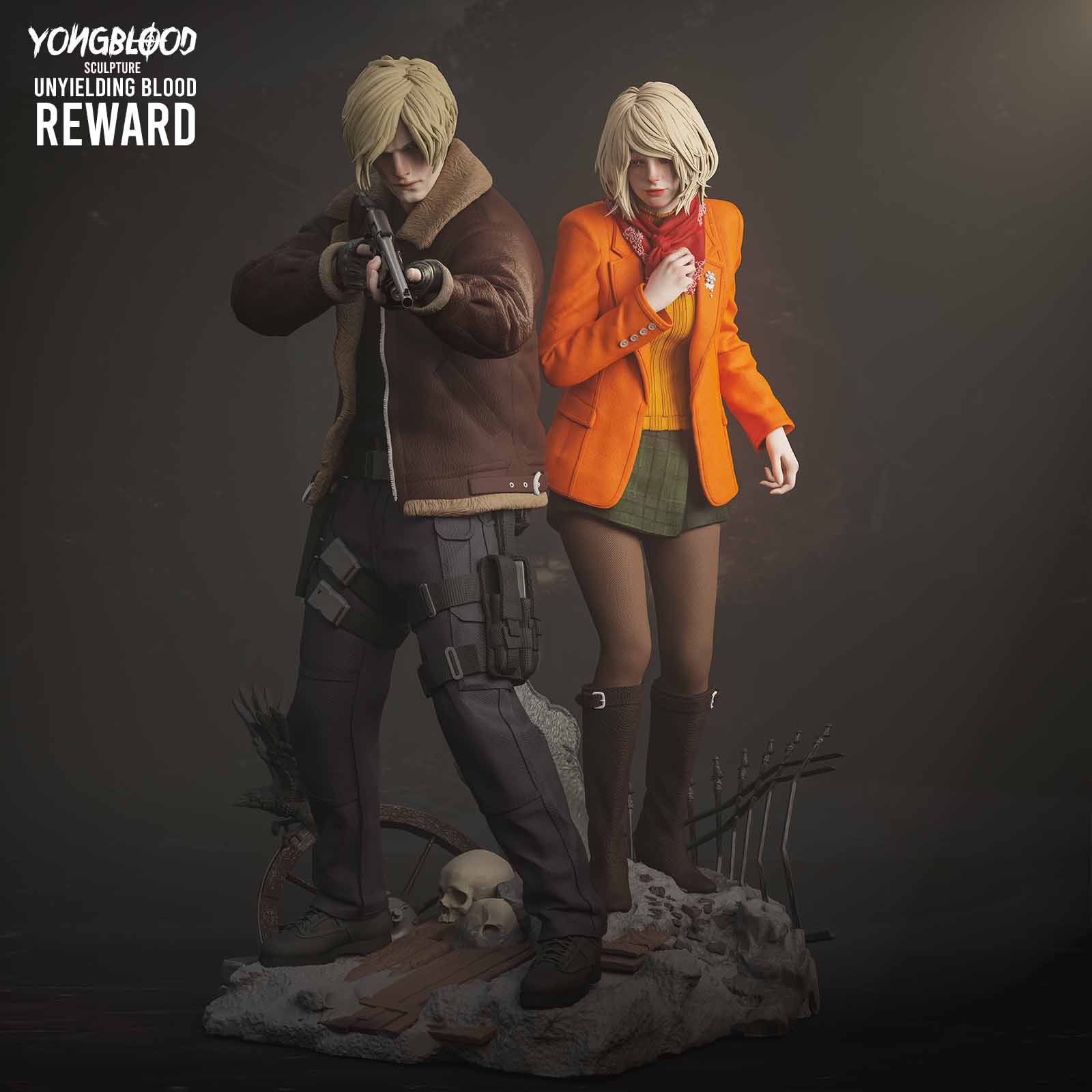 🧟‍♂️🔫 فیگور دیوراما لیون کندی و اشلی گراهام (Leon S. Kennedy & Ashley Graham) رزیدنت ایول ۴ ارتفاع ۴۰ سانتی‌متر | جنس PLA+
