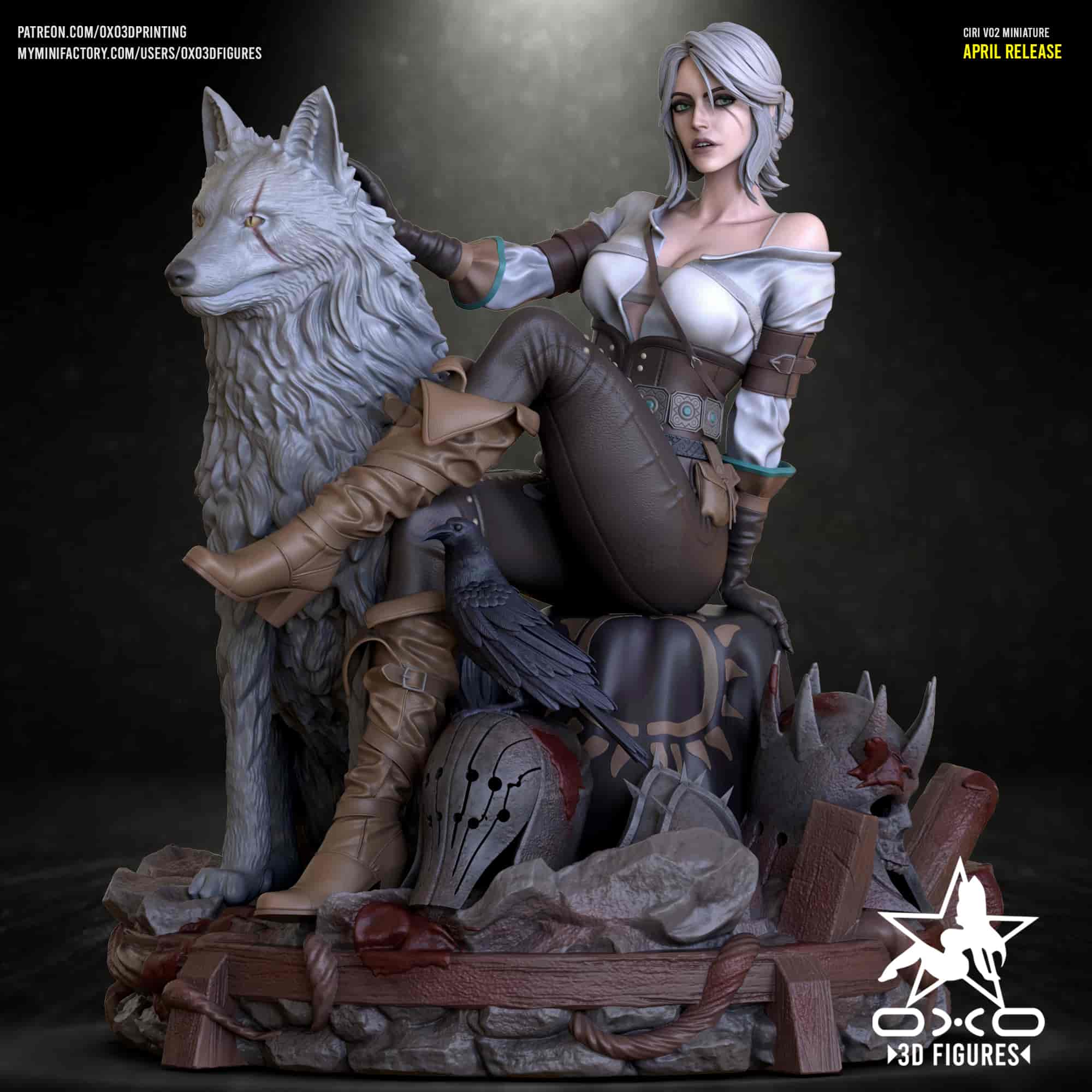 🐺 فیگور سیری Ciri از The Witcher همراه با گرگ ۳۵ سانتی‌متر | جنس PLA+