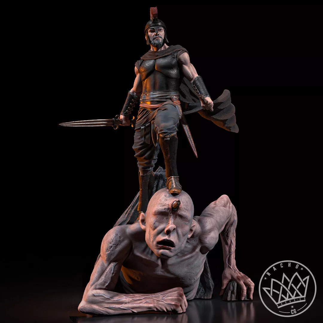 ⚔️ فیگور کلکسیونی اودیسه نبرد با سایکلوپس (Odyssey vs Cyclops) ارتفاع ۴۰ سانتی‌متر | جنس PLA+