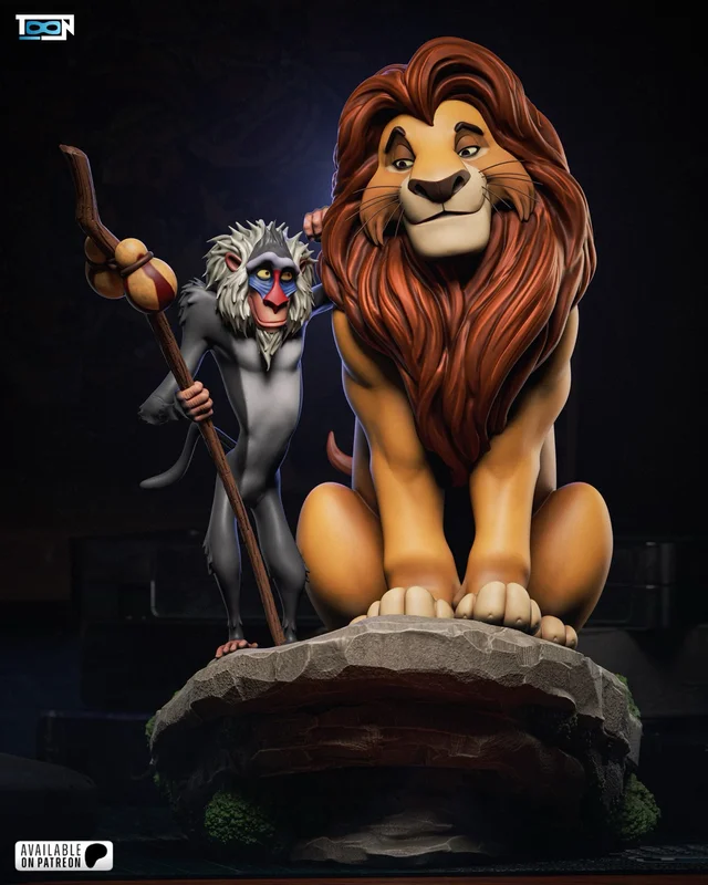 🦁 فیگور دیوراما موفاسا و رافیکی شیر شاه (Mufasa & Rafiki – The Lion King) ارتفاع ۳۵ سانتی‌متر | جنس PLA+