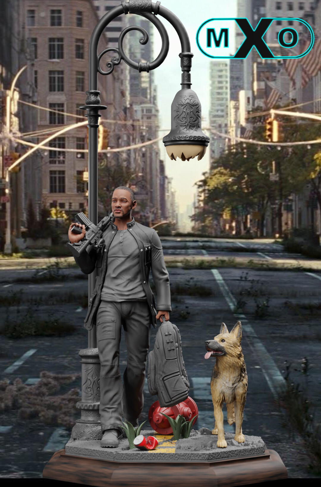 🐕 فیگور دیوراما من افسانه‌ام ویل اسمیت (I Am Legend – Will Smith) ارتفاع ۶۰ سانتی‌متر | جنس PLA+