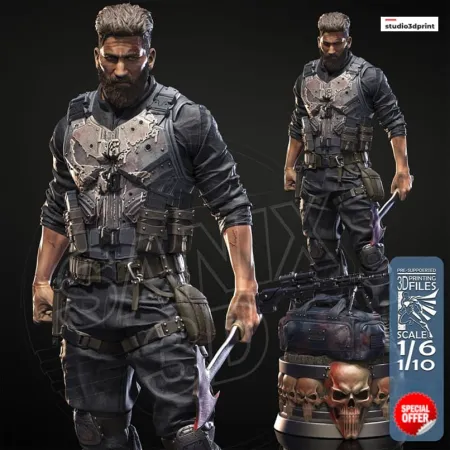 🔥💀 فیگور پانیشر The Punisher | مجسمه ۴۵ سانتی‌متری با طراحی تاکتیکال | PLA+