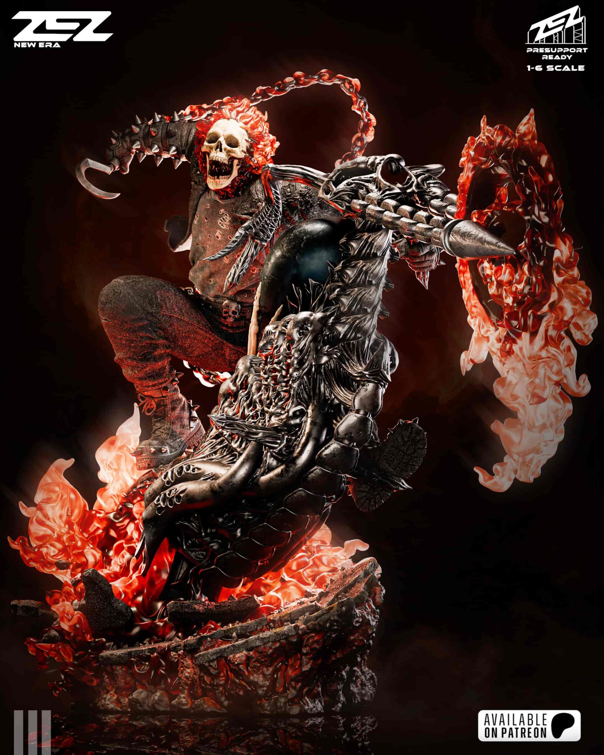 🔥🏍️ فیگور گوست رایدر (Ghost Rider) روح سوار جهنمی | ارتفاع 32 سانتی‌متر | جنس PLA+