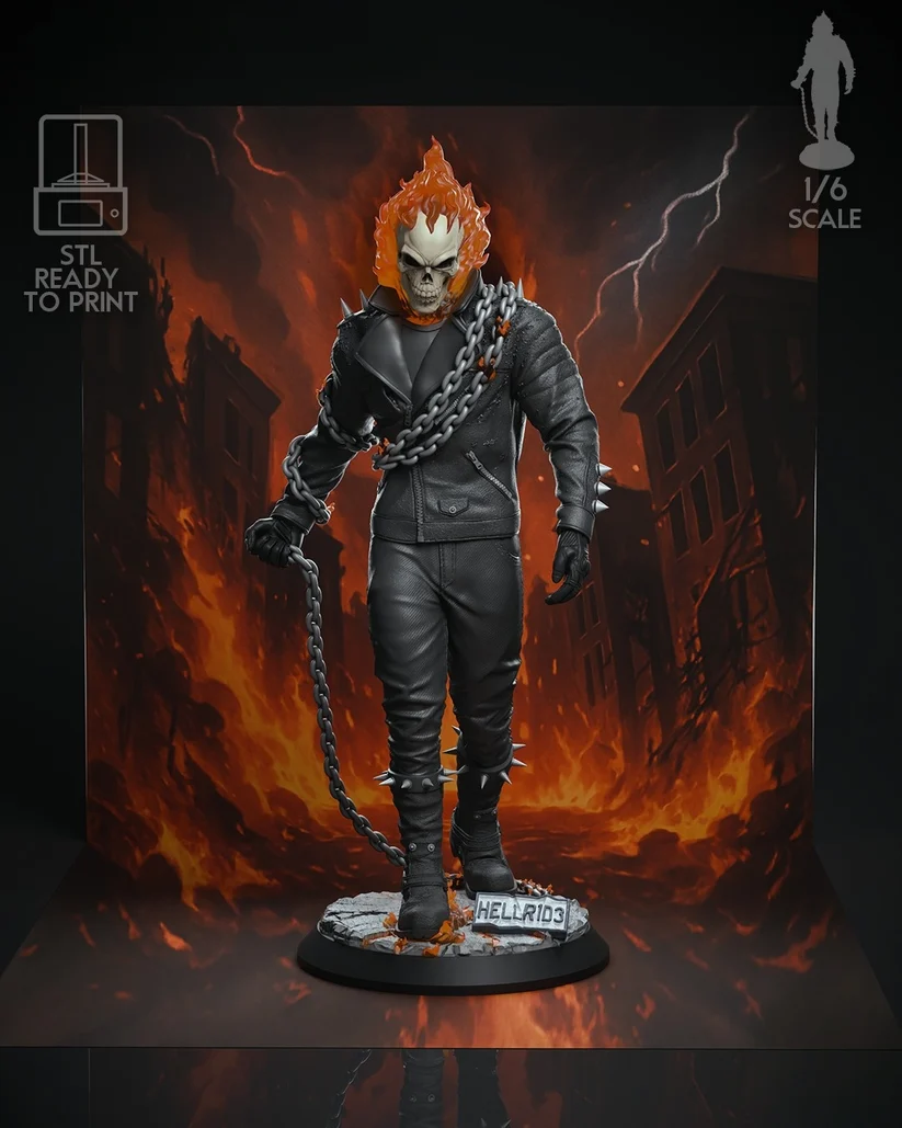 🔥💀 فیگور گوست رایدر (Ghost Rider) مارول | ارتفاع 40 سانتی‌متر | جنس PLA+