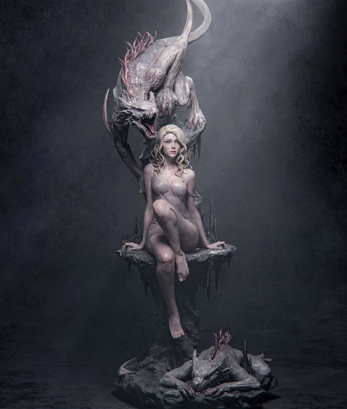 🐉 فیگور الگی و دراگون Elegy of the Wyrm ارتفاع 50 سانتی‌متر | جنس PLA+